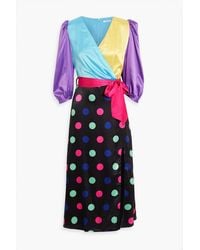 Olivia Rubin - Paloma Wrap-effect Polka-dot Satin Midi Dress - Lyst