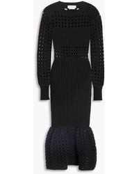 McQueen - Ribbed And Open-knit Cotton-blend Midi Dress - Lyst