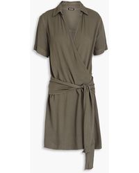 Monrow - Belted Crepe Mini Wrap Dress - Lyst