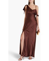 Nicholas Selene Pleated Striped Linen-blend Maxi Dress in Red | Lyst