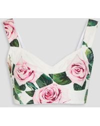 Dolce & Gabbana - Floral-print Cotton-blend Poplin Bra Top - Lyst