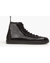 Gianvito Rossi - Fishnet And Leather High-top Sneakers - Lyst