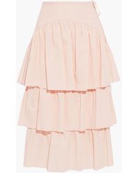 See By Chloé Tiered Cotton-jacquard Midi Skirt - Pink