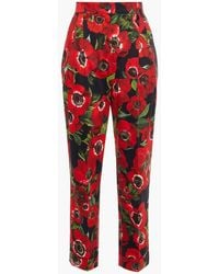 Dolce & Gabbana - Pleated Floral-print Cotton-blend Tape Pants - Lyst