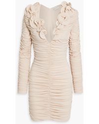 Magda Butrym - Floral-Appliquéd Ruched Stretch-Jersey Mini Dress - Lyst