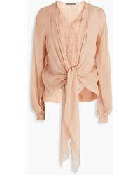 Alberta Ferretti - Tie-front Layered Silk-voile And Corded Lace Blouse - Lyst