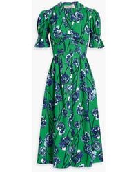 Diane von Furstenberg - Erica Shirred Floral-print Cotton-blend Poplin Midi Shirt Dress - Lyst