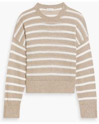 Brunello Cucinelli - Sequin-embellished Striped Linen And Silk-blend Sweater - Lyst