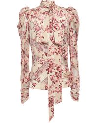 Zimmermann Pussy-bow Silk-blend Twill And Georgette Blouse Beige - Natural