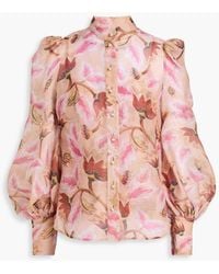 Zimmermann - Floral-Print Linen And Silk-Blend Organza Blouse - Lyst