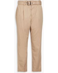 Brunello Cucinelli - Cropped Belted Embellished Cotton-blend Twill Tapered Pants - Lyst