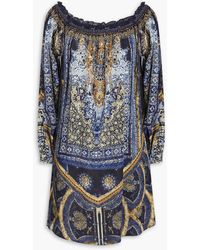 Camilla - Off-the-shoulder Printed Silk Crepe De Chine Mini Dress - Lyst