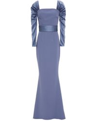 Safiyaa Farrah Belted Panelled Washed-silk And Crepe Gown - Blue