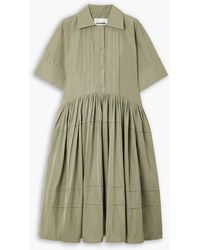 Jil Sander - Pleated Sateen Midi Shirt Dress - Lyst
