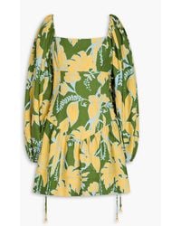 FARM Rio - Lace-up Floral-print Linen-blend Mini Dress - Lyst