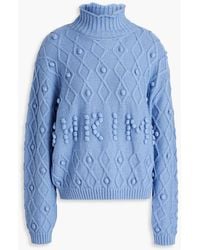 Shrimps - Cornelia Pompom-embellished Cable-knit Merino Wool-blend Turtleneck Sweater - Lyst