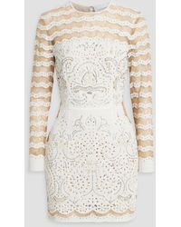 Zuhair Murad - Embellished Corded Lace And Broderie Anglaise Mini Dress - Lyst