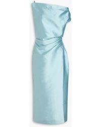 Solace London - Draped Satin-Twill Midi Dress - Lyst