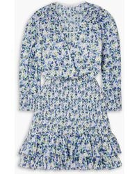 Veronica Beard - Darrah Shirred Floral-print Cotton-voile Mini Dress - Lyst