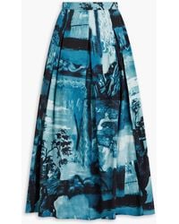 Erdem - Pleated Floral-Print Cotton-Poplin Midi Skirt - Lyst