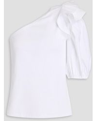 Veronica Beard - Diantha oberteil aus popeline und geripptem stretch-baumwoll-jersey mit rüschen und asymmetrischer schulterpartie - Lyst