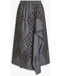 Brunello Cucinelli - Wrap-effect Embellished Draped Wool Midi Skirt - Lyst