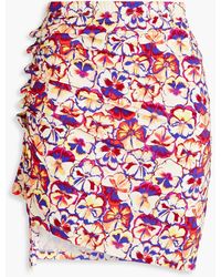 Rabanne - Ruched Floral-print Jersey Mini Skirt - Lyst