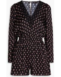 Maje - Lace-trimmed Printed Silk-crepon Playsuit - Lyst