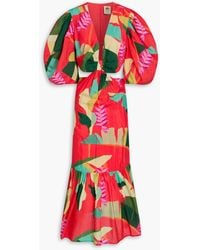FARM Rio - Midikleid aus einer baumwollmischung mit floralem print und cut-outs - Lyst
