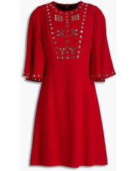 Andrew Gn Eyelet-embellished Cady Mini Dress - Red