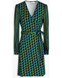 Diane von Furstenberg - Gala Printed Crepe-paneled Jersey Mini Wrap Dress - Lyst