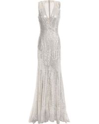 Jenny Packham Tulle-paneled Sequined Tulle Gown Silver - Metallic