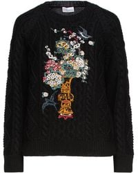 RED Valentino Embroidered Cable-knit Wool Jumper - Black