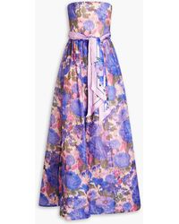 Zimmermann - Strapless Floral-print Linen And Silk-blend Maxi Dress - Lyst