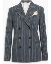Brunello Cucinelli - Pinstriped Double-breasted Cotton-blend Woven Blazer - Lyst