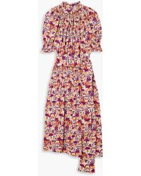Rabanne - Belted Smocked Floral-print Jersey Midi Dress - Lyst