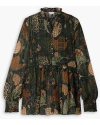 Lafayette 148 New York - Pintucked Ruffled Printed Silk-blend Chiffon Blouse - Lyst