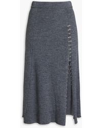 Maje - Eyelet-embellished Ribbed-knit Midi Skirt - Lyst