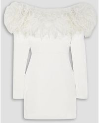 Alessandra Rich - Off-the-shoulder Feather-trimmed Stretch-cady Mini Dress - Lyst
