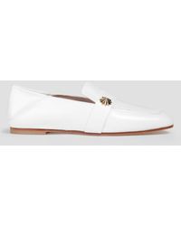 Stuart Weitzman Wylie Embellished Leather Collapsible-heel Loafers - White
