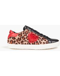 Love Moschino - Sequin-embellished Leopard-print Velvet And Leather Sneakers - Lyst