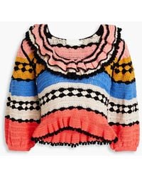 Zimmermann - Ruffled Crocheted Cotton Sweater - Lyst