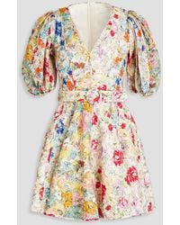 Zimmermann - Belted Floral-print Linen Mini Dress - Lyst