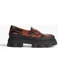Ganni - Snake-effect Leather Platform Loafers - Lyst