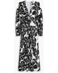 FARM Rio - Cold-shoulder Floral-print Cotton-sateen Midi Dress - Lyst