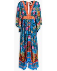FARM Rio - Cutout Floral-print Crepe De Chine Midi Dress - Lyst