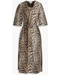 Ganni - Leopard-print Cotton-poplin Midi Dress - Lyst