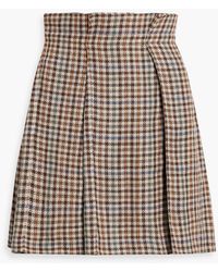 Brunello Cucinelli - Pleated Houndstooth Linen And Silk-blend Tweed Mini Skirt - Lyst