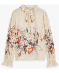 Etro - Pussy-bow Printed Cotton And Silk-blend Blouse - Lyst