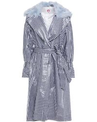 Shrimps Archer Faux Fur-trimmed Coated Cotton-blend Gingham Trench White